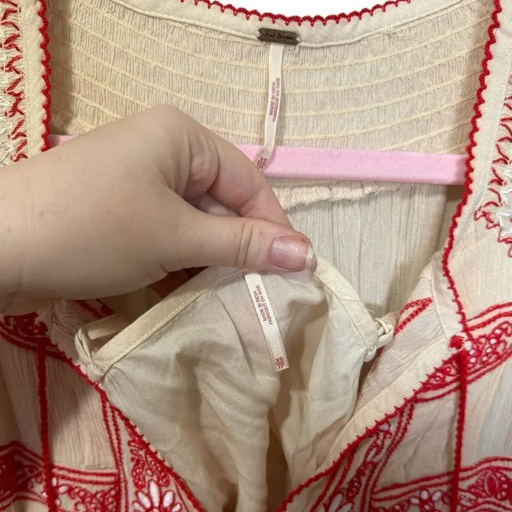 Free People Wind Willow Cashmere Dress Long Sleeve Mini Red Cream Size XS